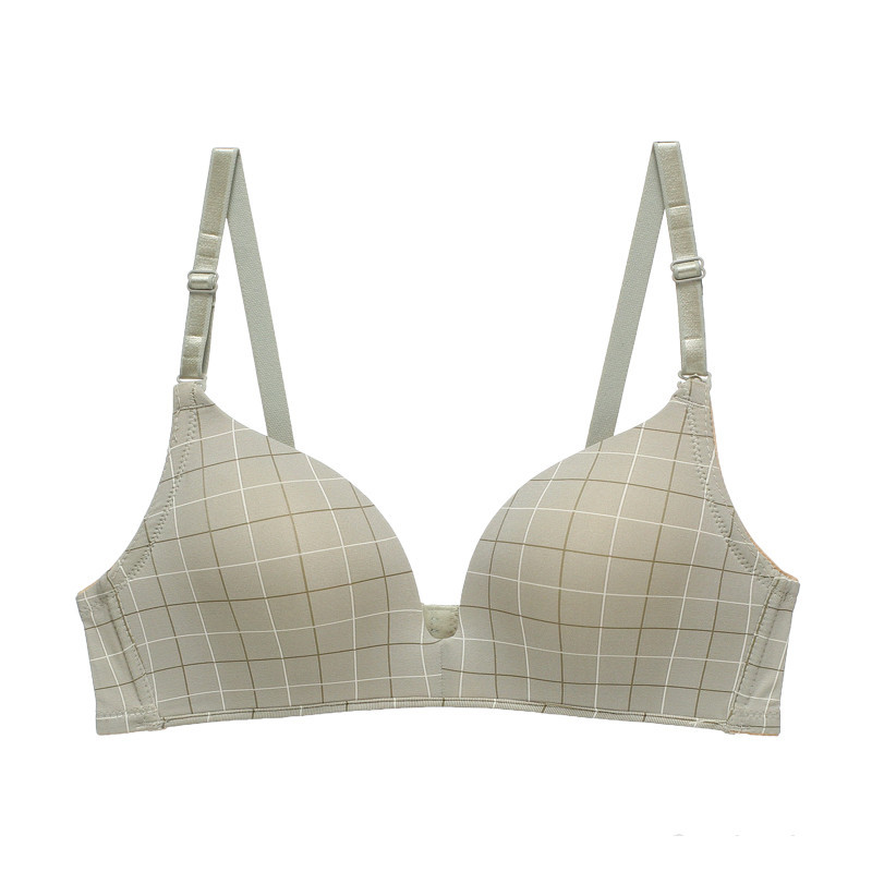 Soutien-gorge push-up sans sans couture à bonnets préformés avec motif à carreaux et décolleté plongeant