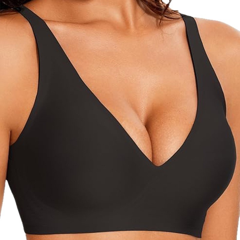 Soutien-gorge sans couture effet seconde peau avec décolleté plongeant en V et larges bretelles – Image 2